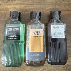 Bath & Body Works Body wash in Freshwater, Afterdark & Black Tie scents.